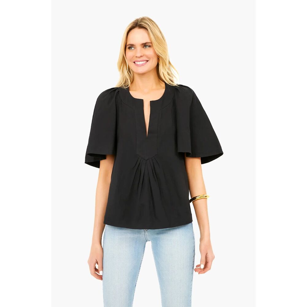 Pomander Place by Tuckernuct Finley Flutter Sleeve Top, Black, Size S